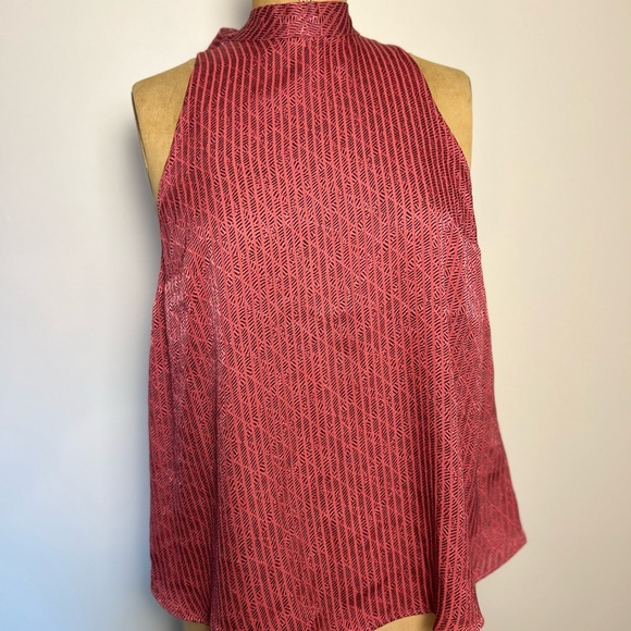 Anthropologie Maeve pink and black sleeveless blouse with bow tie medium - Picture 2 of 7